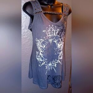 Tank top with accents of lace, metal & leather.